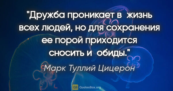 Марк Туллий Цицерон цитата: "Дружба проникает в жизнь всех людей, но для сохранения ее..."