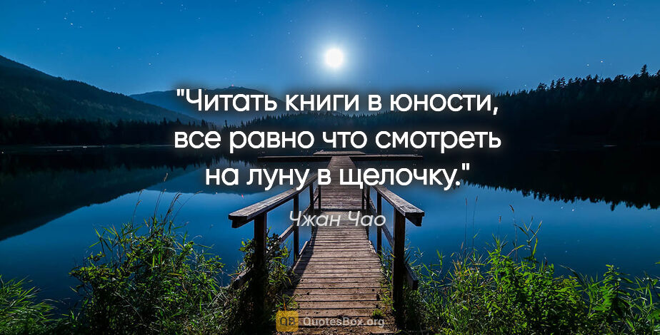 Чжан Чао цитата: "Читать книги в юности, все равно что смотреть на луну в щелочку."