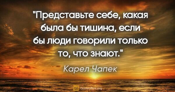 Карел Чапек цитата: "Представьте себе, какая была бы тишина, если бы люди говорили..."