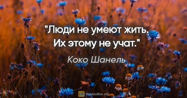 Коко Шанель цитата: "Люди не умеют жить. Их этому не учат."