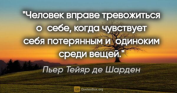 Пьер Тейяр де Шарден цитата: "Человек вправе тревожиться о себе, когда чувствует себя..."