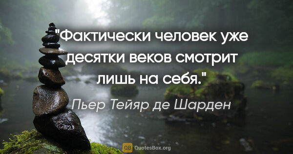 Пьер Тейяр де Шарден цитата: "Фактически человек уже десятки веков смотрит лишь на себя."