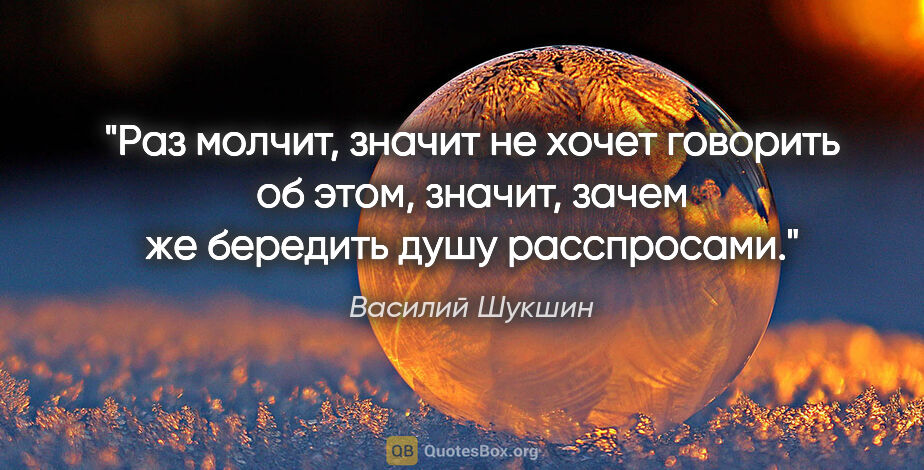 Василий Шукшин цитата: "Раз молчит, значит не хочет говорить об этом, значит, зачем же..."