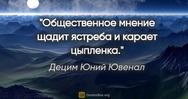 Децим Юний Ювенал цитата: "Общественное мнение щадит ястреба и карает цыпленка."