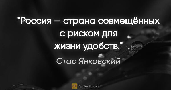 Стас Янковский цитата: "Россия — страна совмещённых с риском для жизни удобств."