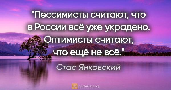 Стас Янковский цитата: "Пессимисты считают, что в России всё уже украдено.

Оптимисты..."