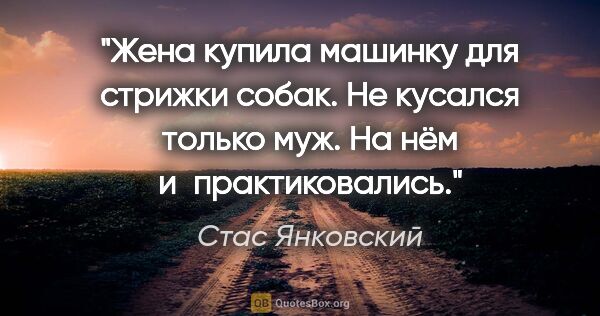 Стас Янковский цитата: "Жена купила машинку для стрижки собак. Не кусался только муж...."