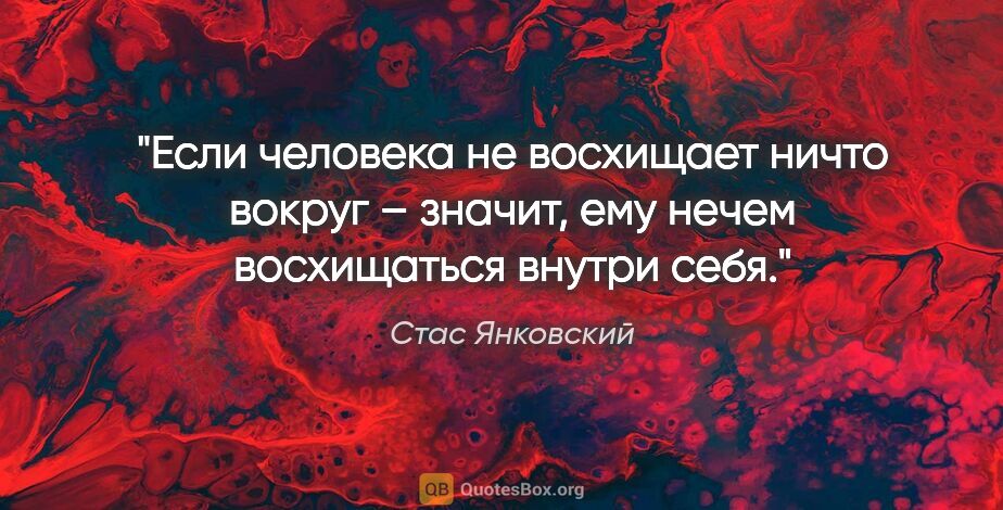 Стас Янковский цитата: "Если человека не восхищает ничто вокруг – значит, ему нечем..."