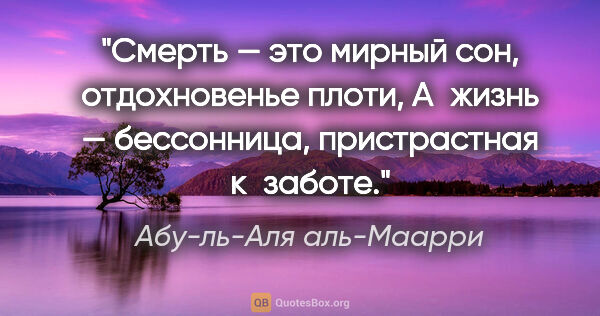 Абу-ль-Аля аль-Маарри цитата: "Смерть — это мирный сон, отдохновенье плоти,

А жизнь —..."