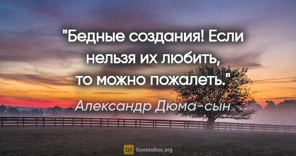 Александр Дюма-сын цитата: "Бедные создания! Если нельзя их любить, то можно пожалеть."
