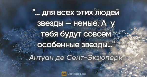 Антуан де Сент-Экзюпери цитата: "… для всех этих людей звезды — немые. А у тебя будут совсем..."