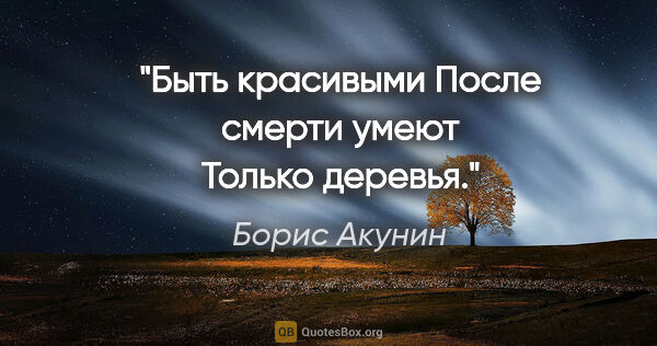 Борис Акунин цитата: "Быть красивыми

После смерти умеют

Только деревья."