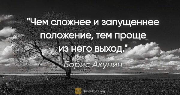 Борис Акунин цитата: "Чем сложнее и запущеннее положение, тем проще из него выход."