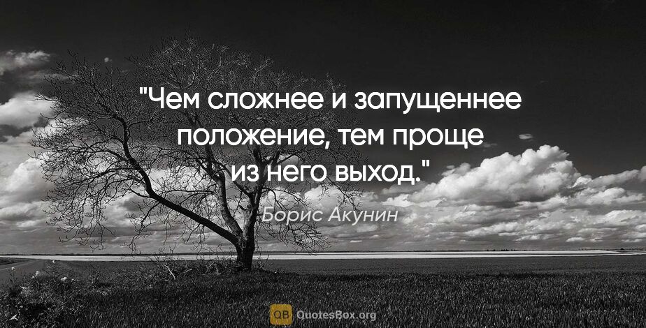 Борис Акунин цитата: "Чем сложнее и запущеннее положение, тем проще из него выход."