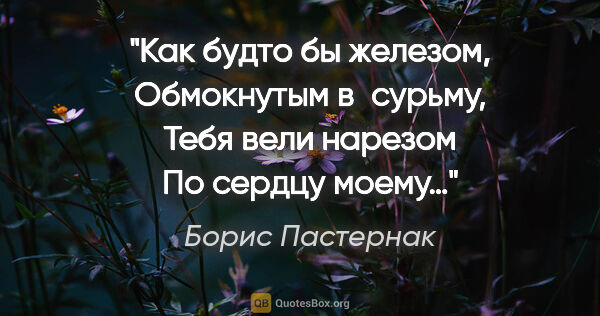 Борис Пастернак цитата: "Как будто бы железом,

Обмокнутым в сурьму,

Тебя вели..."