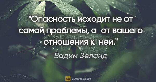Вадим Зеланд цитата: "Опасность исходит не от самой проблемы, а от вашего отношения..."