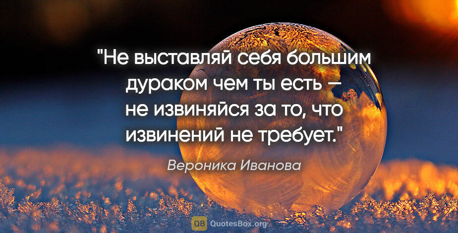 Вероника Иванова цитата: "Не выставляй себя большим дураком чем ты есть — не извиняйся..."