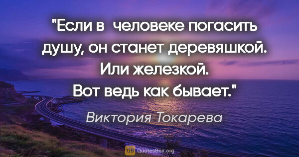 Виктория Токарева цитата: "Если в человеке погасить душу, он станет деревяшкой. Или..."