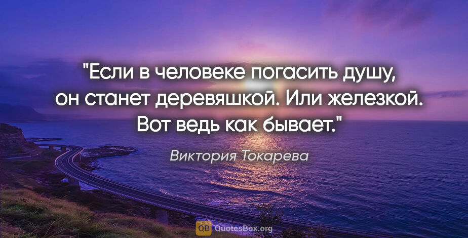 Виктория Токарева цитата: "Если в человеке погасить душу, он станет деревяшкой. Или..."