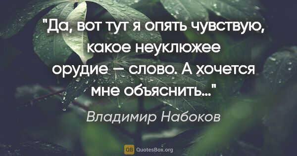 Владимир Набоков цитата: "Да, вот тут я опять чувствую, какое неуклюжее орудие — слово...."