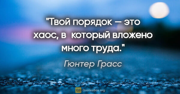 Гюнтер Грасс цитата: "Твой порядок — это хаос, в который вложено много труда."