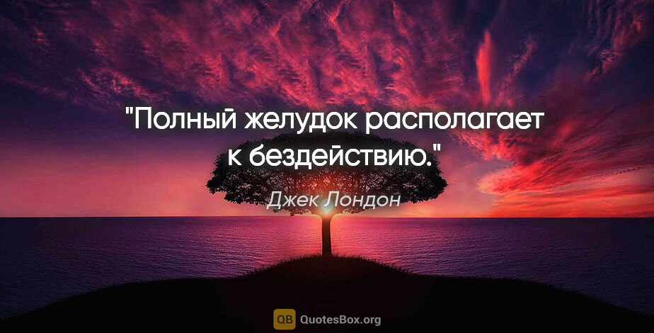 Джек Лондон цитата: "Полный желудок располагает к бездействию."