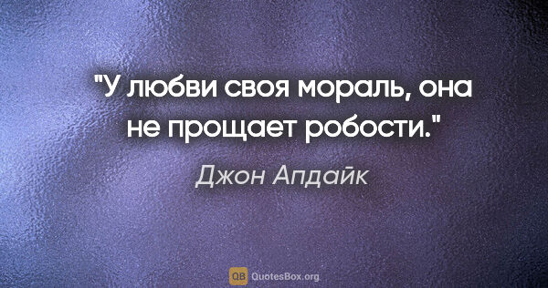 Джон Апдайк цитата: "У любви своя мораль, она не прощает робости."