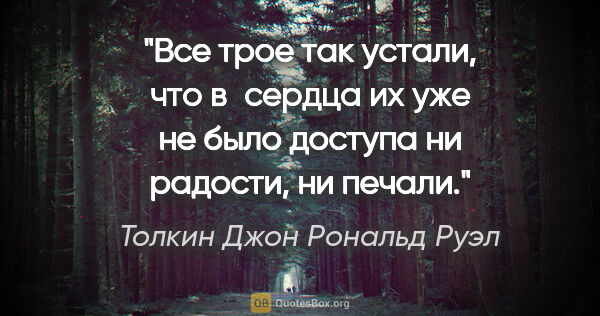 Толкин Джон Рональд Руэл цитата: "Все трое так устали, что в сердца их уже не было доступа ни..."