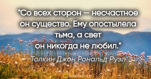 Толкин Джон Рональд Руэл цитата: "Со всех сторон — несчастное он существо. Ему опостылела тьма,..."