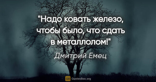 Дмитрий Емец цитата: "Надо ковать железо, чтобы было, что сдать в металлолом!"