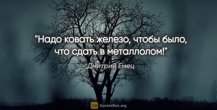 Дмитрий Емец цитата: "Надо ковать железо, чтобы было, что сдать в металлолом!"