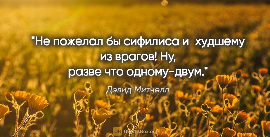 Дэвид Митчелл цитата: "Не пожелал бы сифилиса и худшему из врагов! Ну, разве что..."