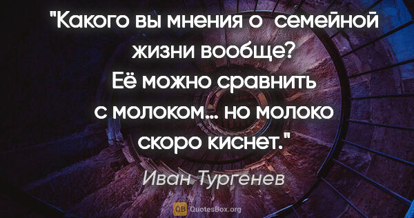 Иван Тургенев цитата: "Какого вы мнения о семейной жизни вообще? Её можно сравнить с..."