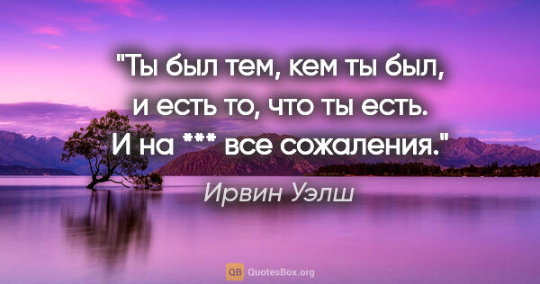 Ирвин Уэлш цитата: "Ты был тем, кем ты был, и есть то, что ты есть. И на *** все..."