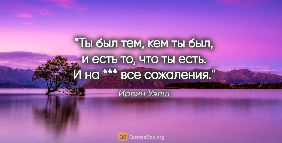 Ирвин Уэлш цитата: "Ты был тем, кем ты был, и есть то, что ты есть. И на *** все..."