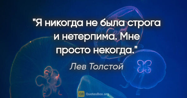 Лев Толстой цитата: "Я никогда не была строга и нетерпима. Мне просто некогда."