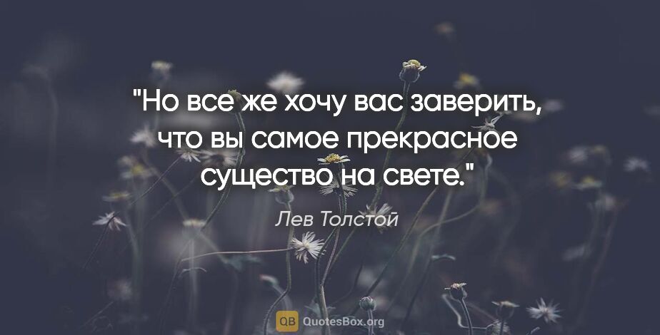 Лев Толстой цитата: "Но все же хочу вас заверить, что вы самое прекрасное существо..."