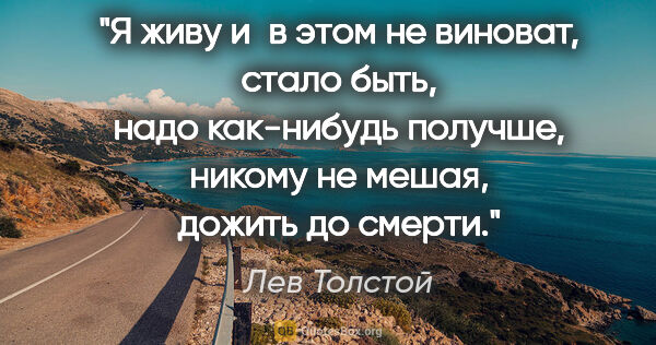 Лев Толстой цитата: "Я живу и в этом не виноват, стало быть, надо как-нибудь..."