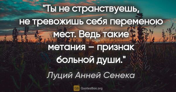 Луций Анней Сенека цитата: "Ты не странствуешь, не тревожишь себя переменою мест. Ведь..."