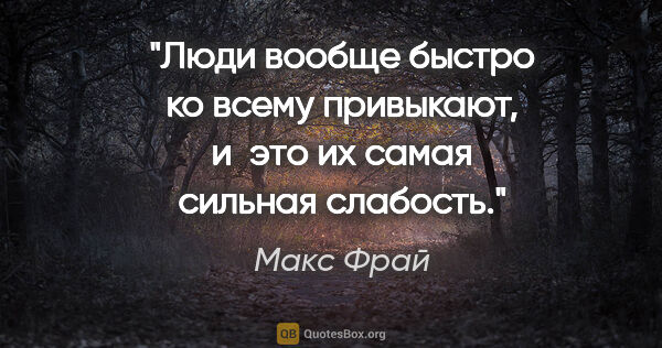 Макс Фрай цитата: "Люди вообще быстро ко всему привыкают, и это их самая сильная..."