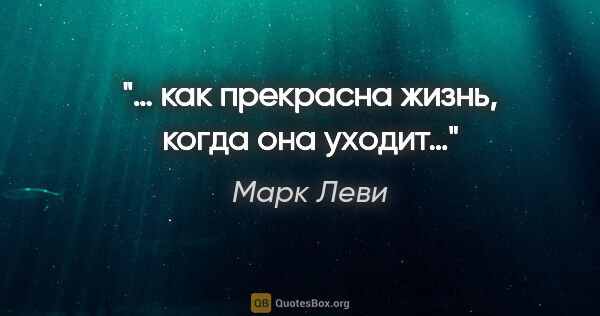 Марк Леви цитата: "… как прекрасна жизнь, когда она уходит…"