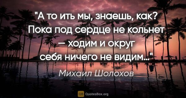 Михаил Шолохов цитата: "А то ить мы, знаешь, как? Пока под сердце не кольнет — ходим..."