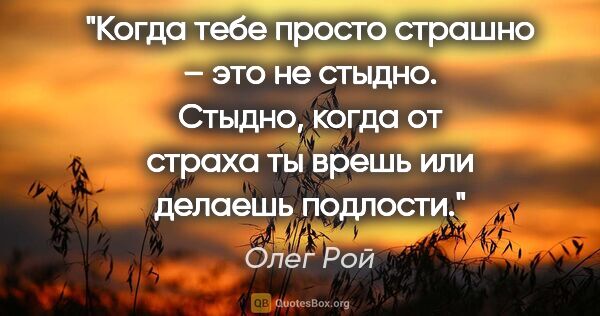 Олег Рой цитата: "Когда тебе просто страшно – это не стыдно. Стыдно, когда от..."