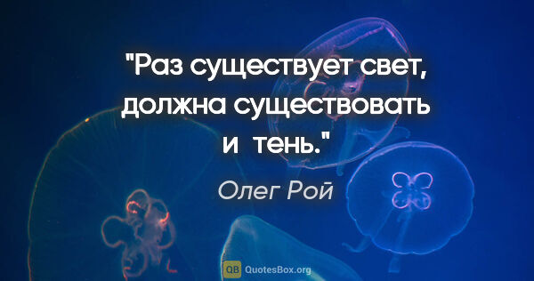 Олег Рой цитата: "Раз существует свет, должна существовать и тень."
