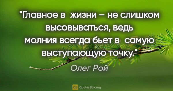 Олег Рой цитата: "Главное в жизни – не слишком высовываться, ведь молния всегда..."