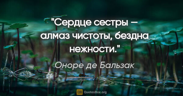 Оноре де Бальзак цитата: "Сердце сестры — алмаз чистоты, бездна нежности."