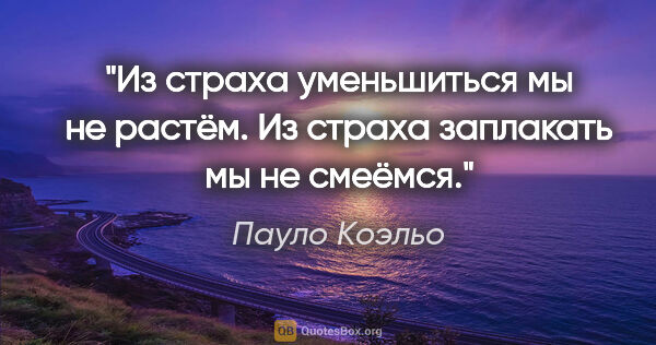 Пауло Коэльо цитата: "Из страха уменьшиться мы не растём. Из страха заплакать мы не..."