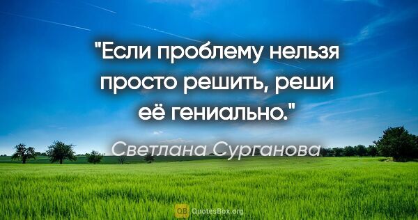 Светлана Сурганова цитата: "Если проблему нельзя просто решить,

реши её гениально."