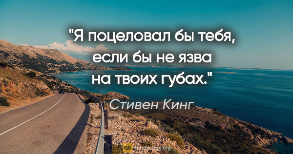 Стивен Кинг цитата: "Я поцеловал бы тебя, если бы не язва на твоих губах."