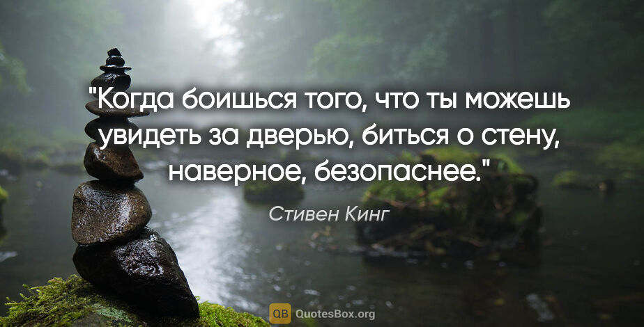 Стивен Кинг цитата: "Когда боишься того, что ты можешь увидеть за дверью, биться..."